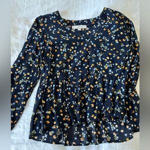 Loft XS Navy Floral Blouse